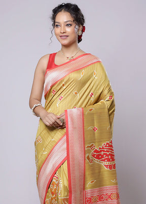 Yellow Tussar Silk Saree With Blouse Piece