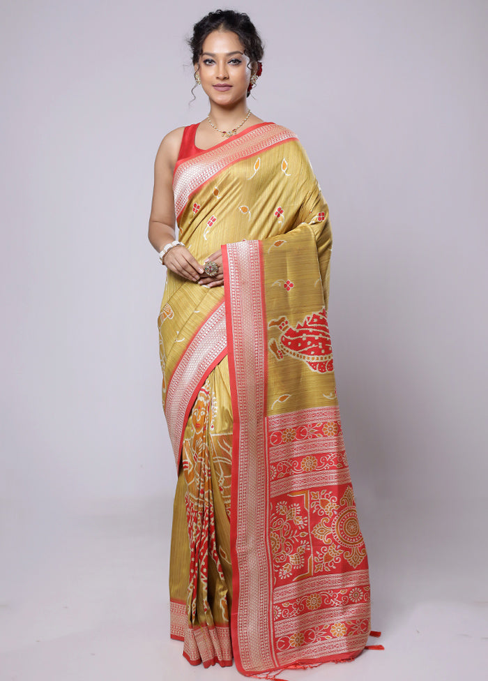 Yellow Tussar Silk Saree With Blouse Piece