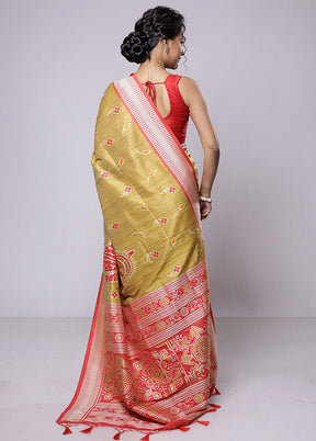 Yellow Tussar Silk Saree With Blouse Piece