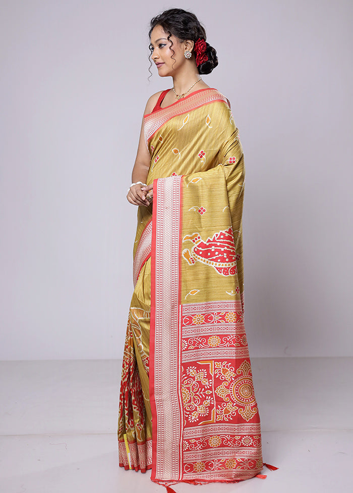 Yellow Tussar Silk Saree With Blouse Piece