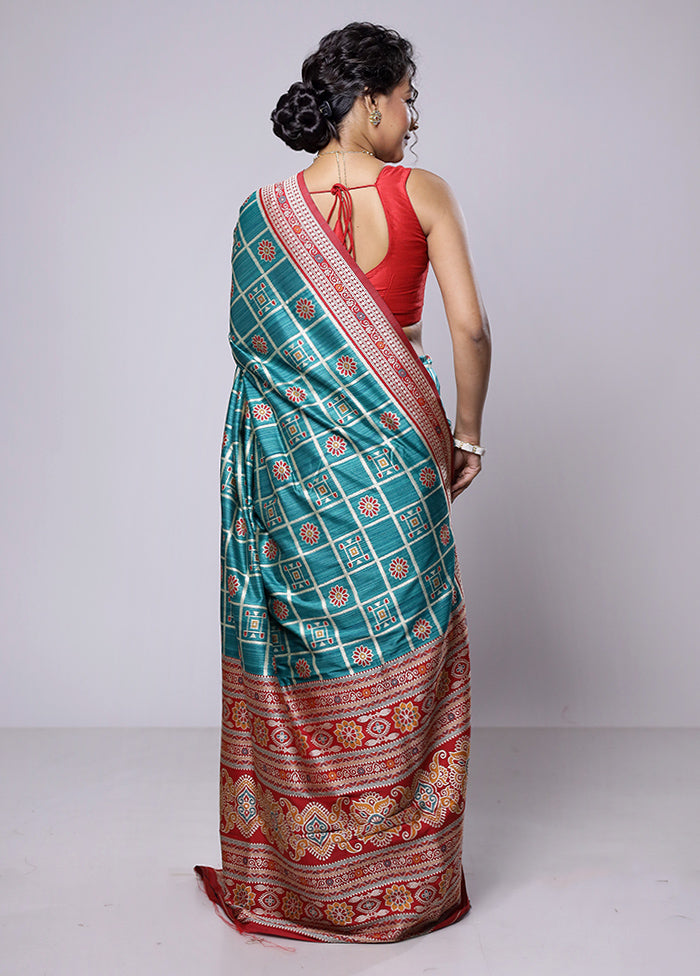 Green Tussar Silk Saree With Blouse Piece