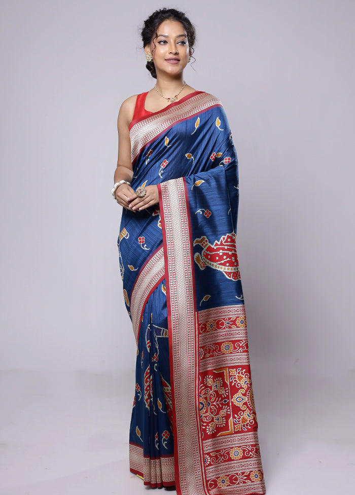 Blue Tussar Silk Saree With Blouse Piece