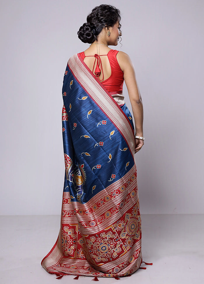 Blue Tussar Silk Saree With Blouse Piece