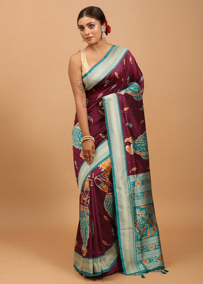 Purple Tussar Silk Saree With Blouse Piece