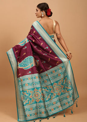 Purple Tussar Silk Saree With Blouse Piece