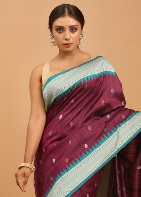 Purple Tussar Silk Saree With Blouse Piece