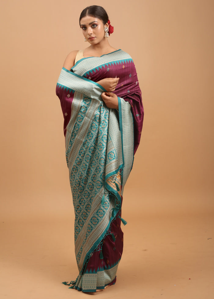 Purple Tussar Silk Saree With Blouse Piece