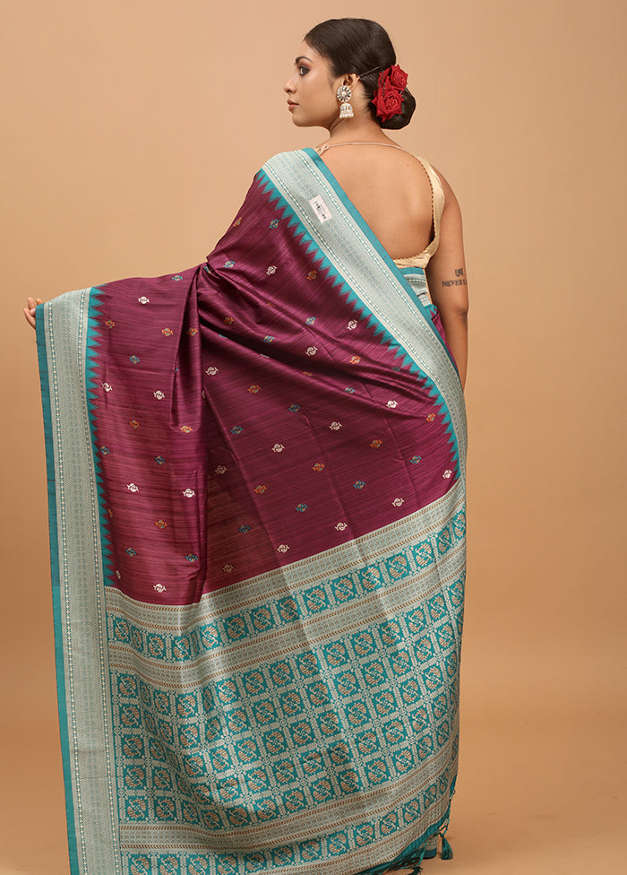 Purple Tussar Silk Saree With Blouse Piece