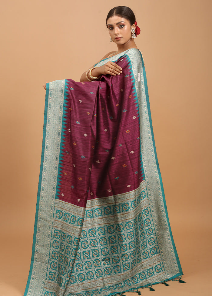 Purple Tussar Silk Saree With Blouse Piece