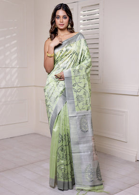 Green Tussar Silk Saree With Blouse Piece