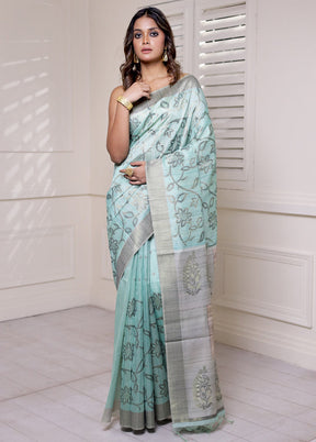 Green Tussar Silk Saree With Blouse Piece