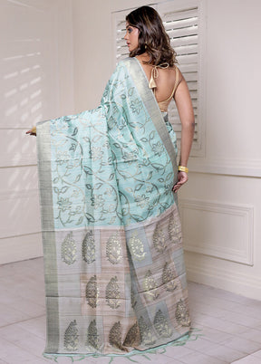 Green Tussar Silk Saree With Blouse Piece