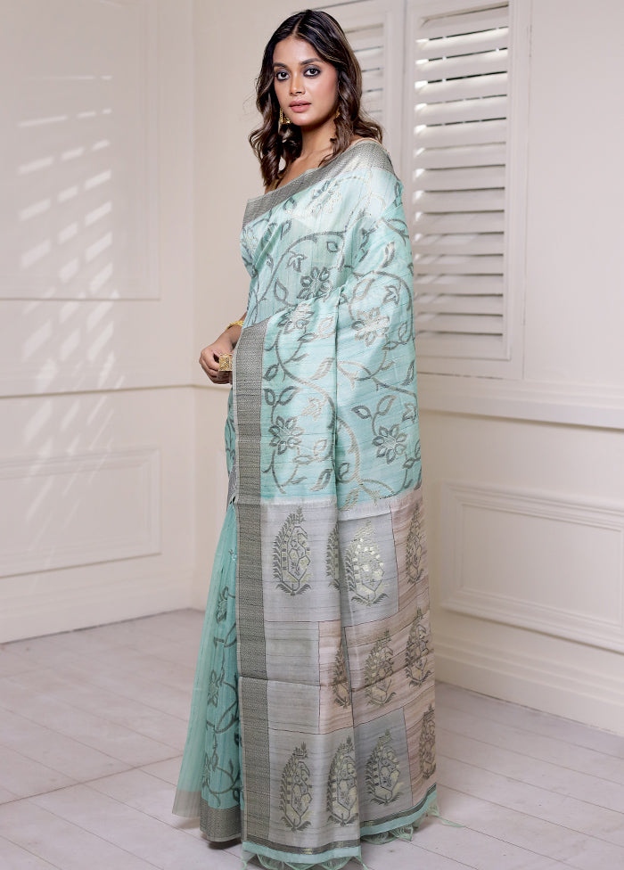 Green Tussar Silk Saree With Blouse Piece