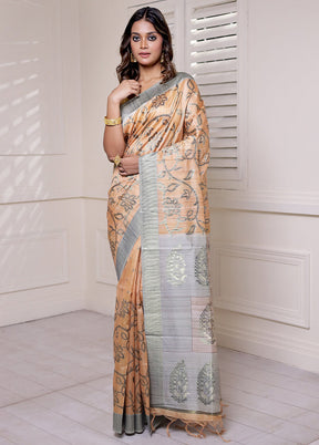 Yellow Tussar Silk Saree With Blouse Piece