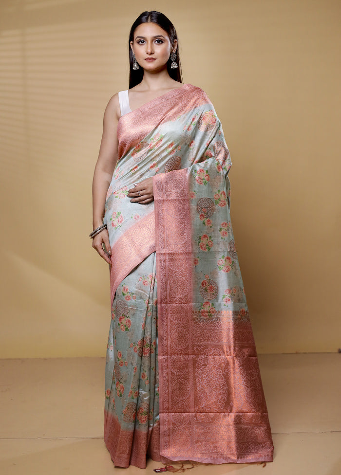 Green Dupion Silk Saree With Blouse Piece