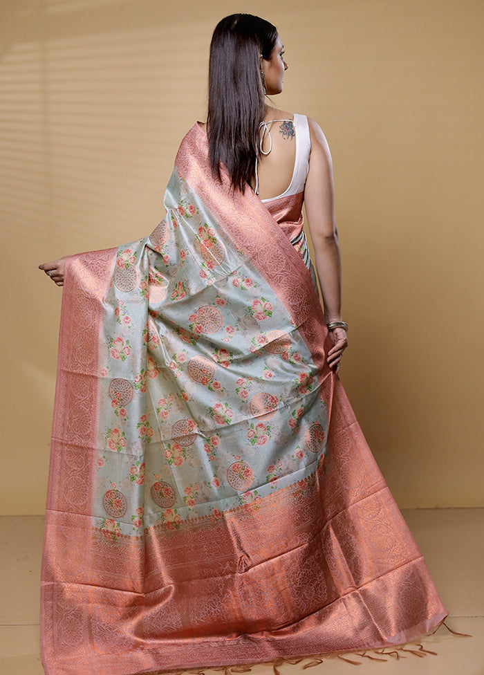 Green Dupion Silk Saree With Blouse Piece