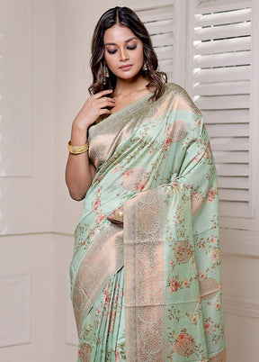 Green Dupion Silk Saree With Blouse Piece