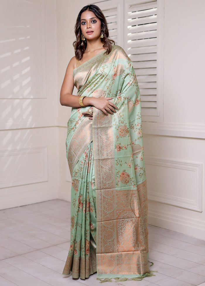 Green Dupion Silk Saree With Blouse Piece