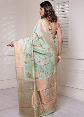 Green Dupion Silk Saree With Blouse Piece