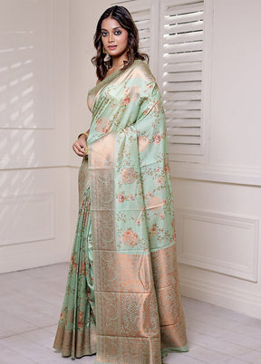 Green Dupion Silk Saree With Blouse Piece