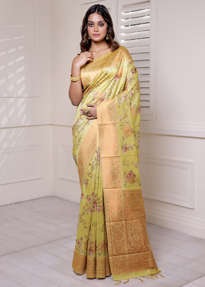 Green Dupion Silk Saree With Blouse Piece