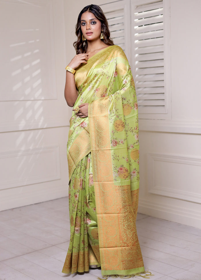 Green Dupion Silk Saree With Blouse Piece