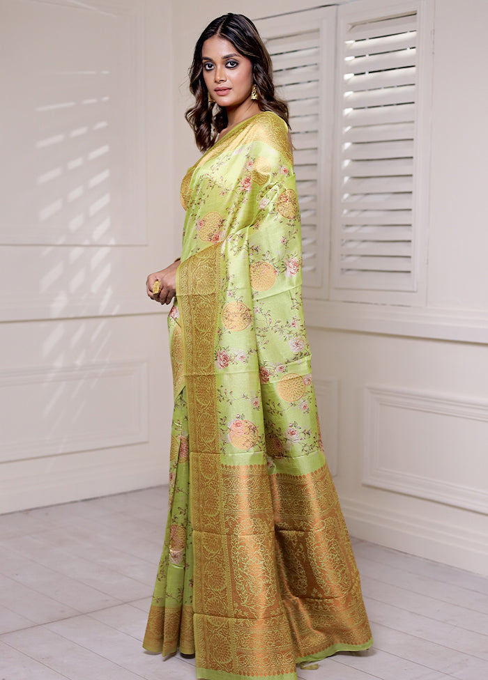 Green Dupion Silk Saree With Blouse Piece