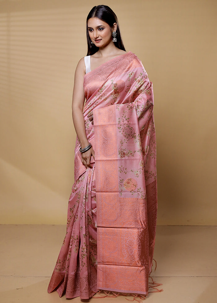 Pink Dupion Silk Saree With Blouse Piece