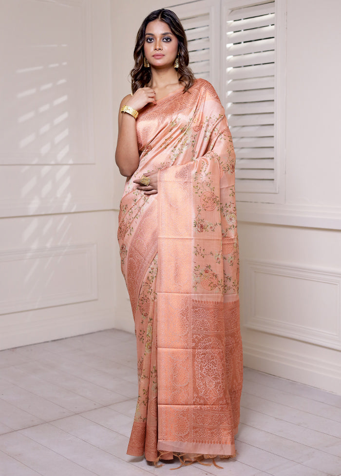 Peach Dupion Silk Saree With Blouse Piece