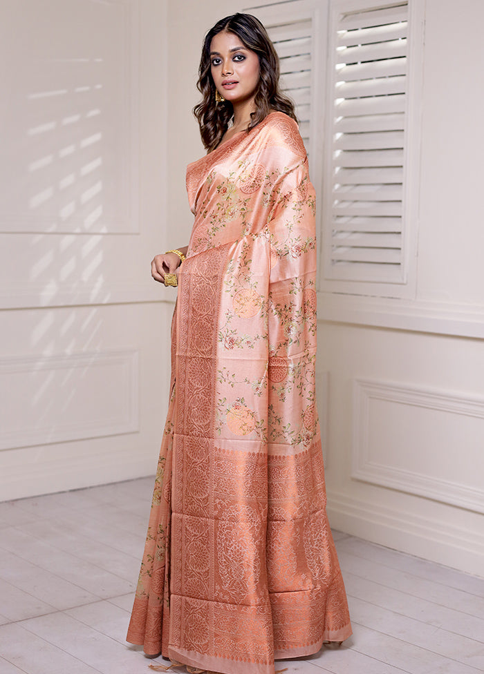 Peach Dupion Silk Saree With Blouse Piece