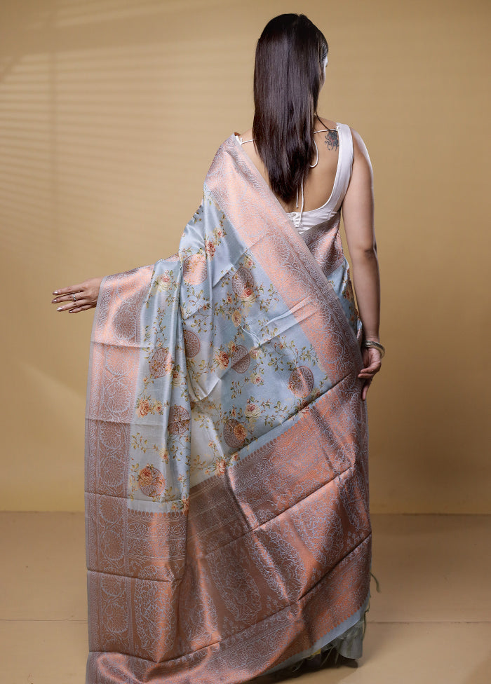 Blue Dupion Silk Saree With Blouse Piece