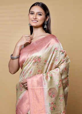 Yellow Dupion Silk Saree With Blouse Piece