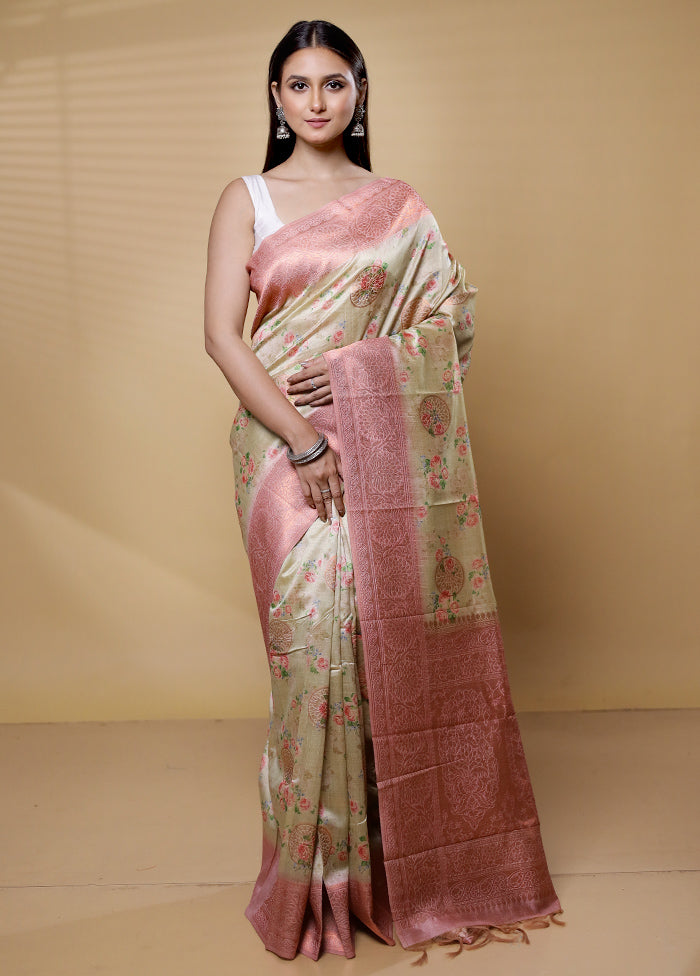 Yellow Dupion Silk Saree With Blouse Piece