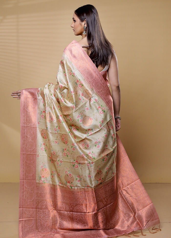 Yellow Dupion Silk Saree With Blouse Piece