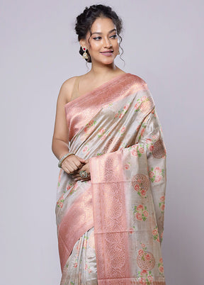 Cream Dupion Silk Saree With Blouse Piece