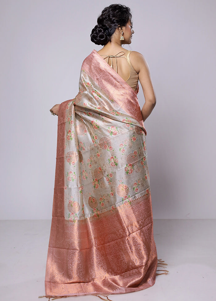 Cream Dupion Silk Saree With Blouse Piece