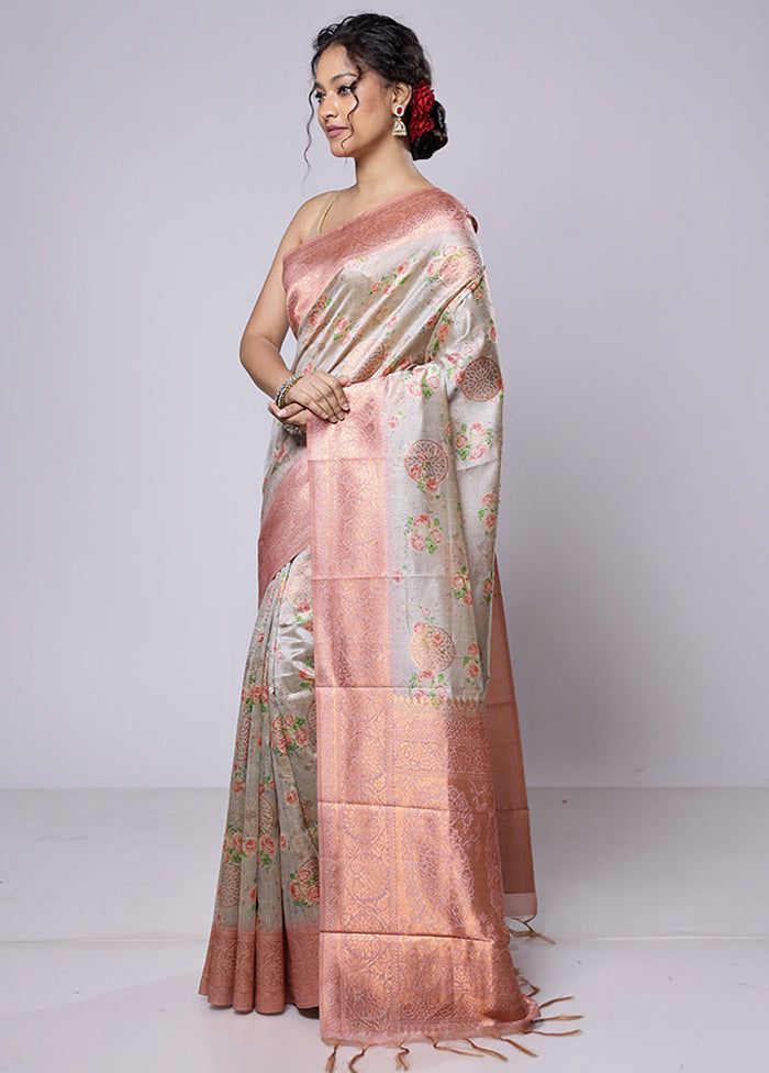 Cream Dupion Silk Saree With Blouse Piece