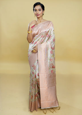 Cream Dupion Silk Saree With Blouse Piece