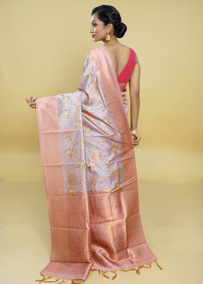 Pink Dupion Silk Saree With Blouse Piece