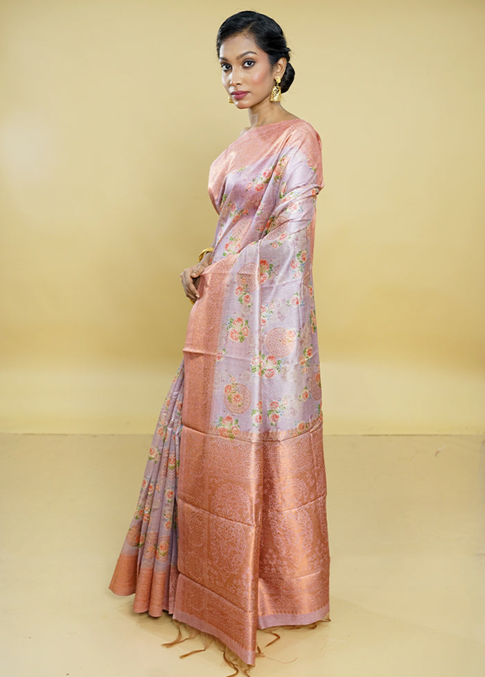 Pink Dupion Silk Saree With Blouse Piece