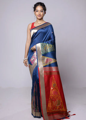 Blue Tussar Silk Saree With Blouse Piece