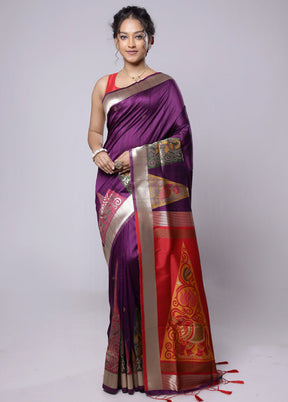 Purple Tussar Silk Saree With Blouse Piece