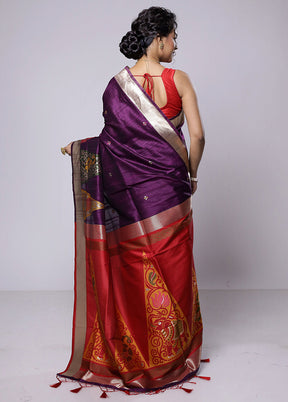 Purple Tussar Silk Saree With Blouse Piece