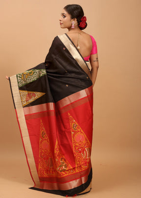 Black Tussar Silk Saree With Blouse Piece