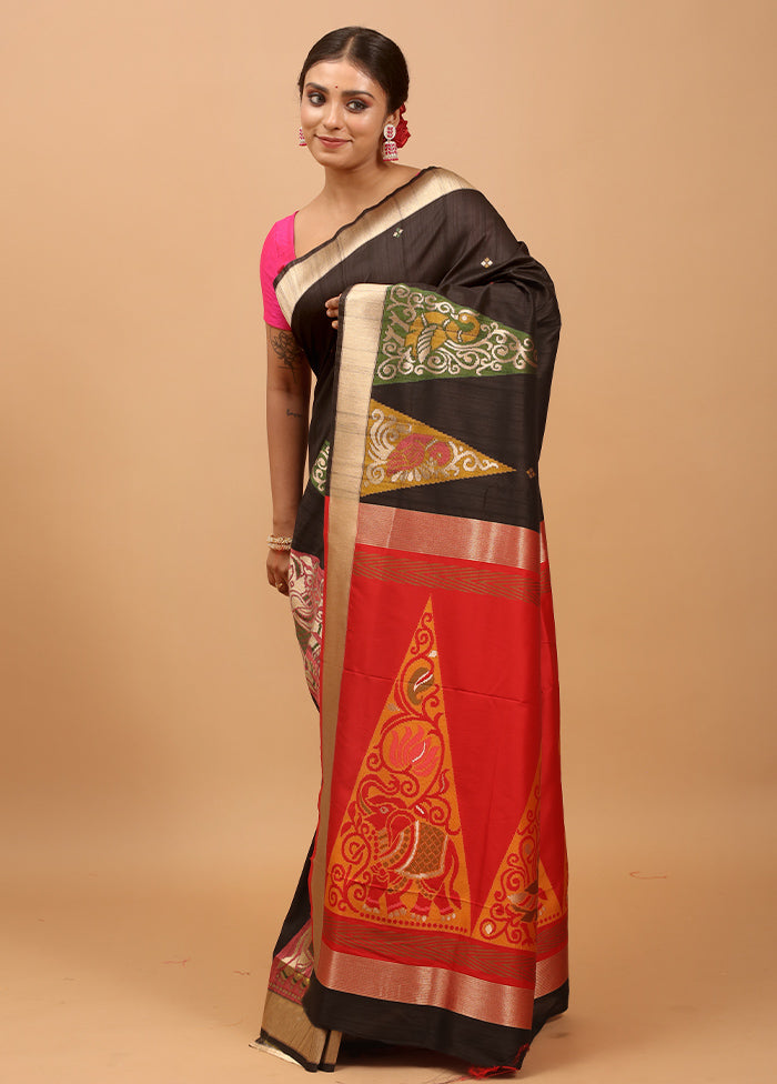 Black Tussar Silk Saree With Blouse Piece