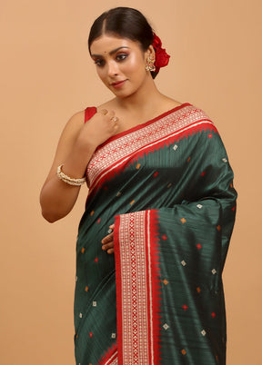 Green Tussar Silk Saree With Blouse Piece