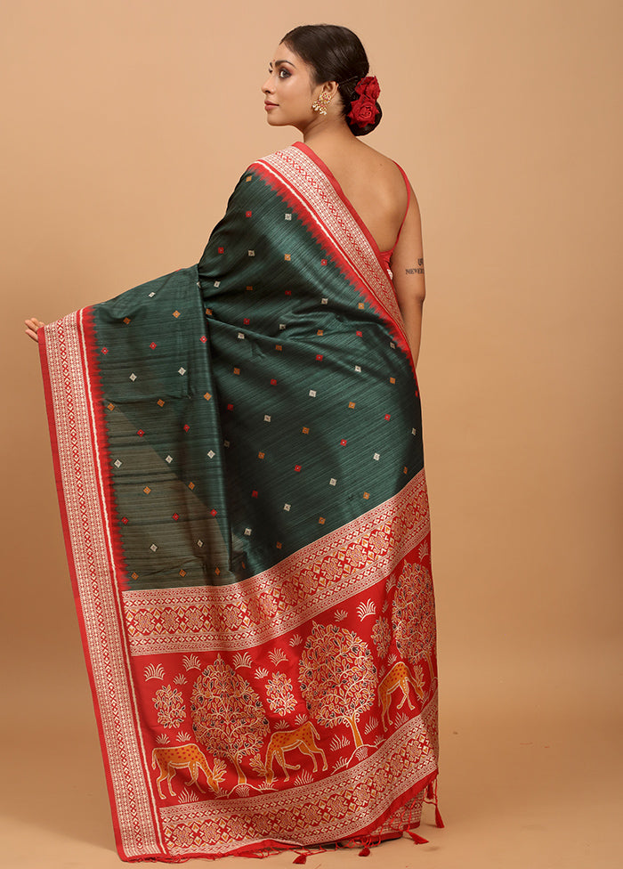 Green Tussar Silk Saree With Blouse Piece