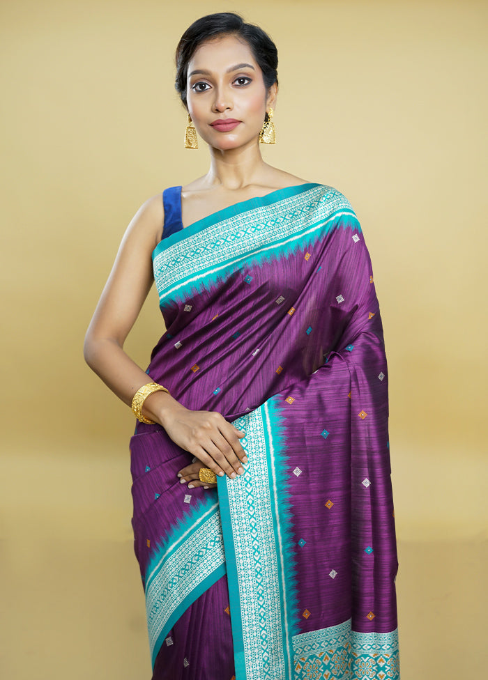 Purple Tussar Silk Saree With Blouse Piece