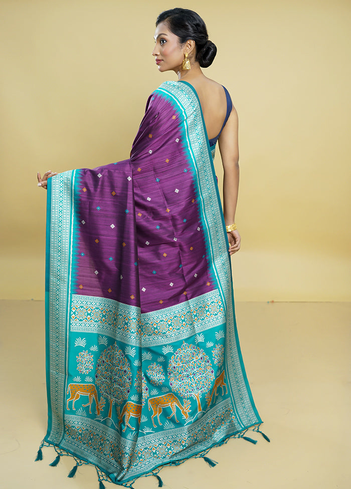 Purple Tussar Silk Saree With Blouse Piece