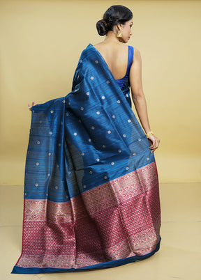 Blue Tussar Silk Saree With Blouse Piece